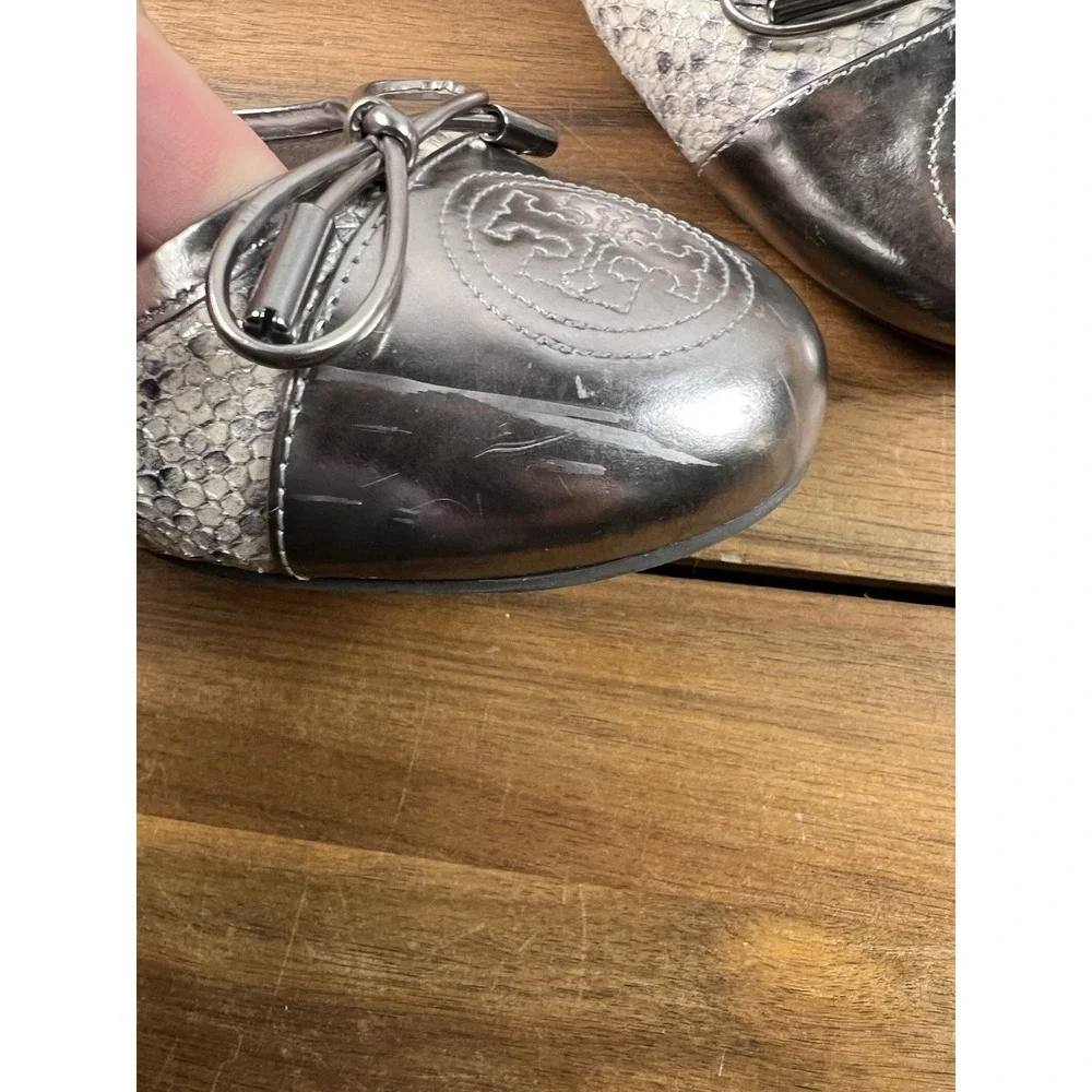 Tory Burch Snakeskin Print SZ 8 Women's Leather Cap-Toe Flats Shoes
